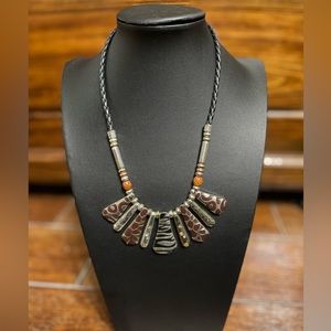 Animal Print Necklace with Black Braided Cord